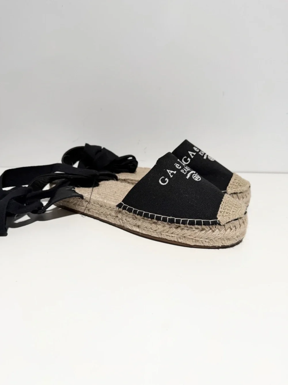 GAËLLE PARIS ESPADRILLES Black Espadrille Lace-Up Women's Shoe